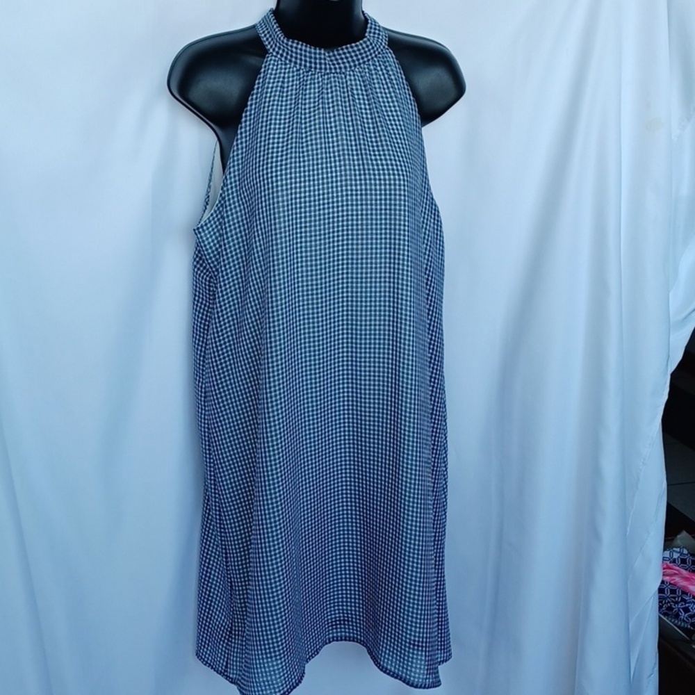 ⭐️Buttons, Navy & White Checked, Yacht Wear Dress, Classy! Sz L, 21" PTP, 35" L